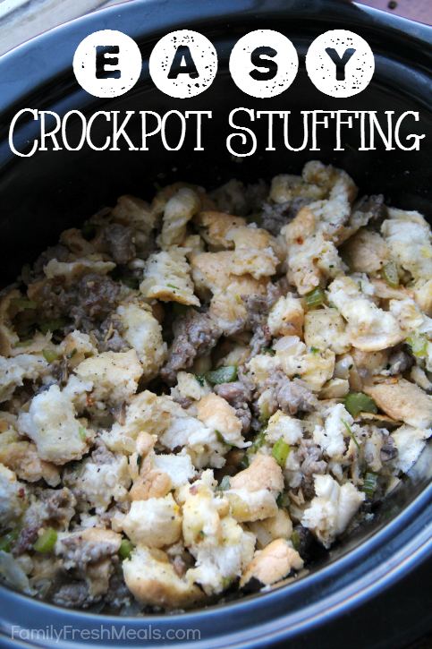 Easy Savory Crockpot Stuffing  - FamilyFreshMeals.com