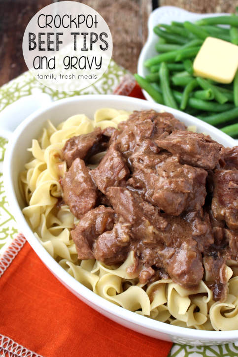 Easy Crockpot Beef Tips and Gravy - FamilyFreshMeals.com